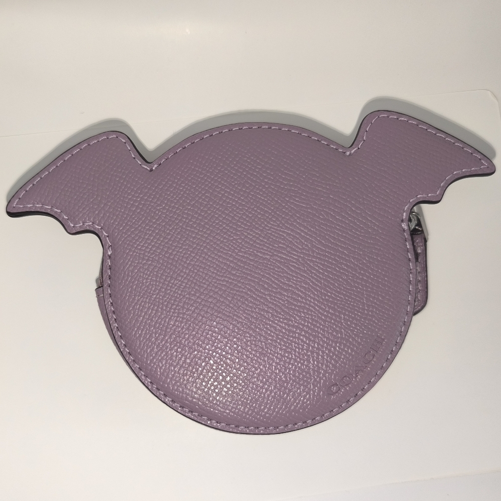 Coach Halloween Bat Coin Card Case Lilac Crossgrain Leather - Picture 6 of 16